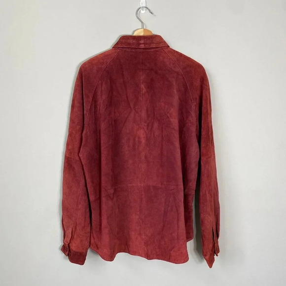 Vintage Hunt Club Women's XL Long Sleeve 100% Leather Suede Button Up Jacket Red - Picture 3 of 15